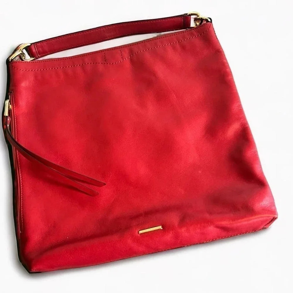 Rebecca Minkoff Hobo Bag Large‎ Red Leather Gold Hardware Zipper Detail Chic